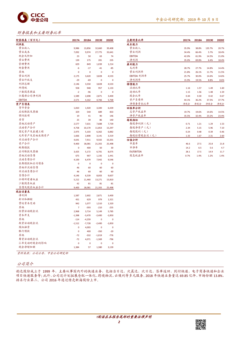 韵达股份-002120-买点再现：估值具有吸引力盈利快速增长旺季在前-20191009-中金公司-11页.pdf_第3页