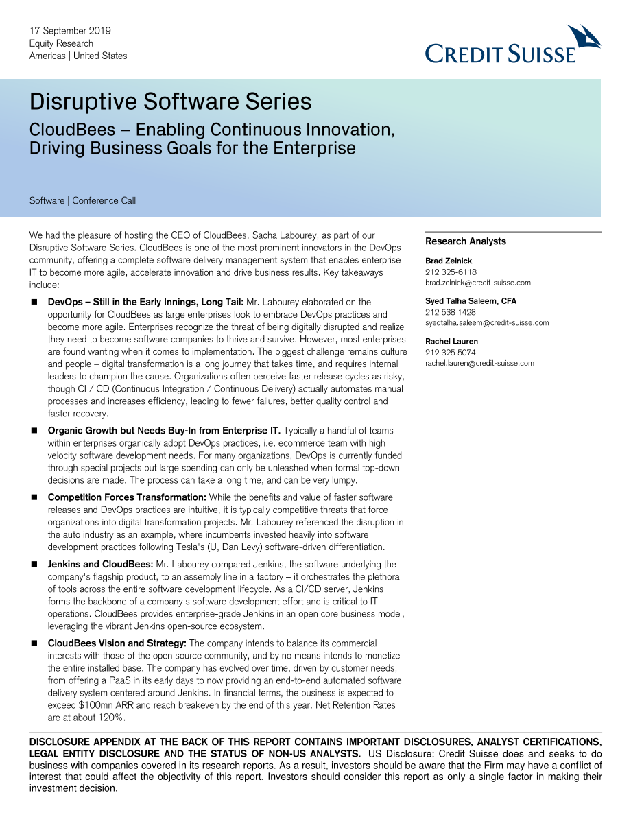 瑞信-美股-科技软件行业-CloudBees：支持持续创新推动企业的业务目标-2019.9.17-25页.pdf_第1页