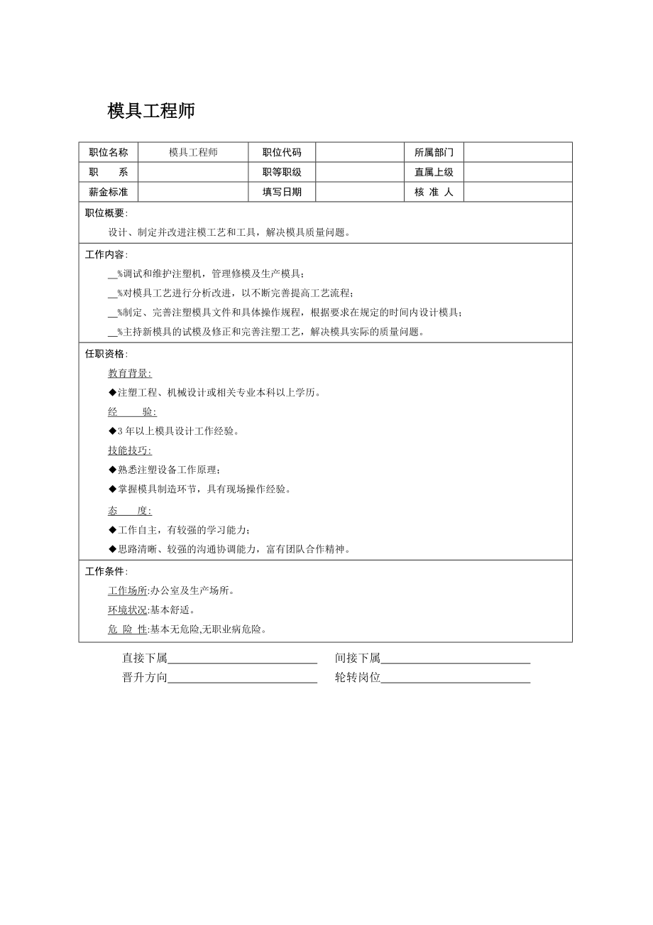 职位说明书：模具工程师.doc_第1页