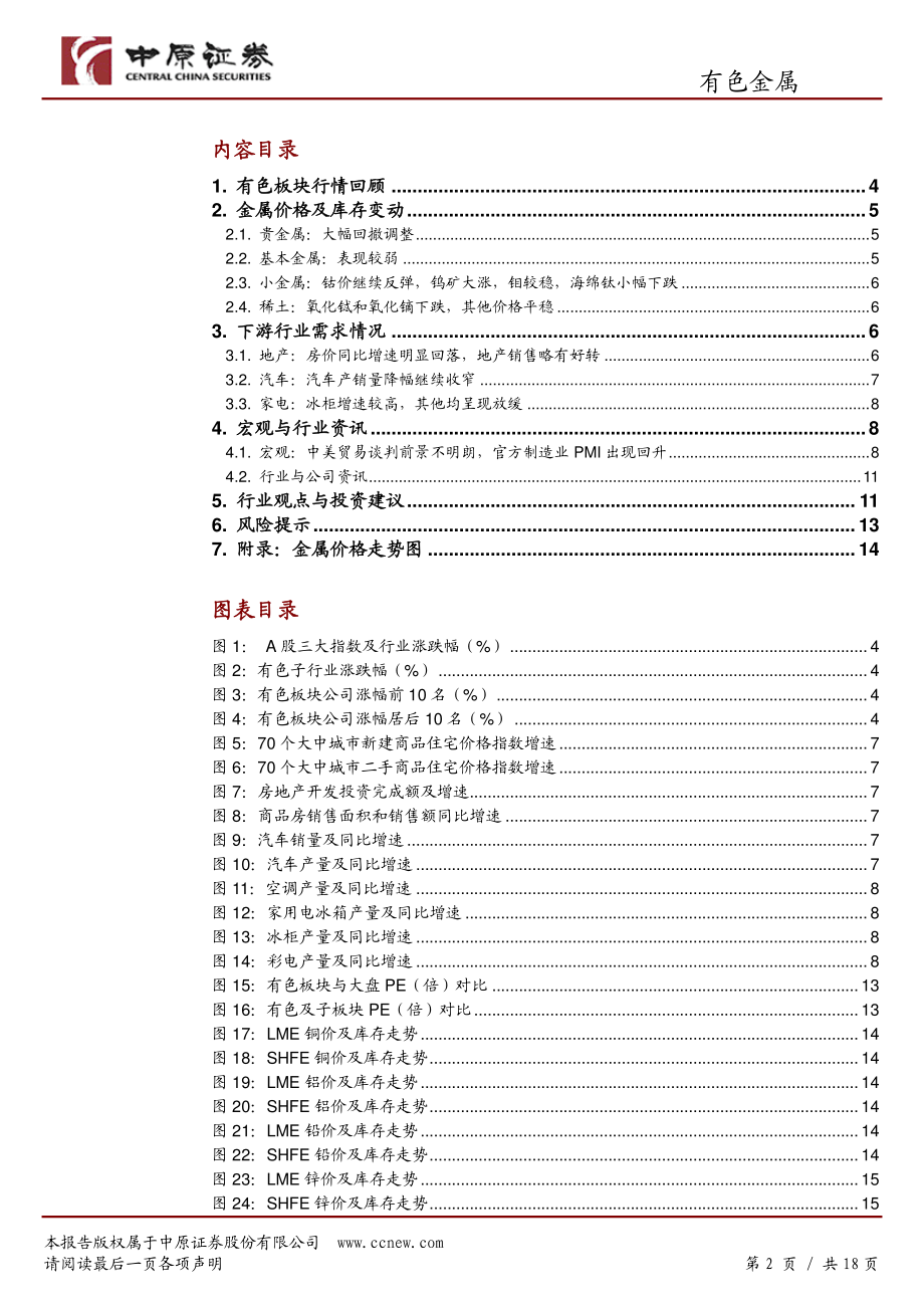 有色金属行业月报：全球经济放缓市场悲观预期上升-20191010-中原证券-18页.pdf_第3页