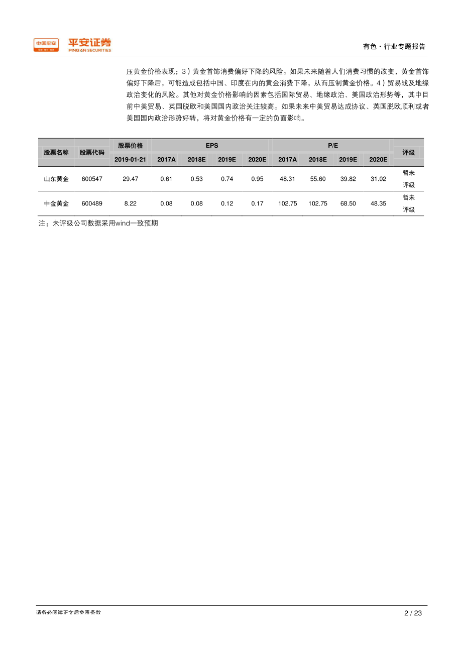 有色金属行业专题报告之黄金：压制因素弱化黄金价格中枢有望抬升-20190123-平安证券-23页.pdf_第3页