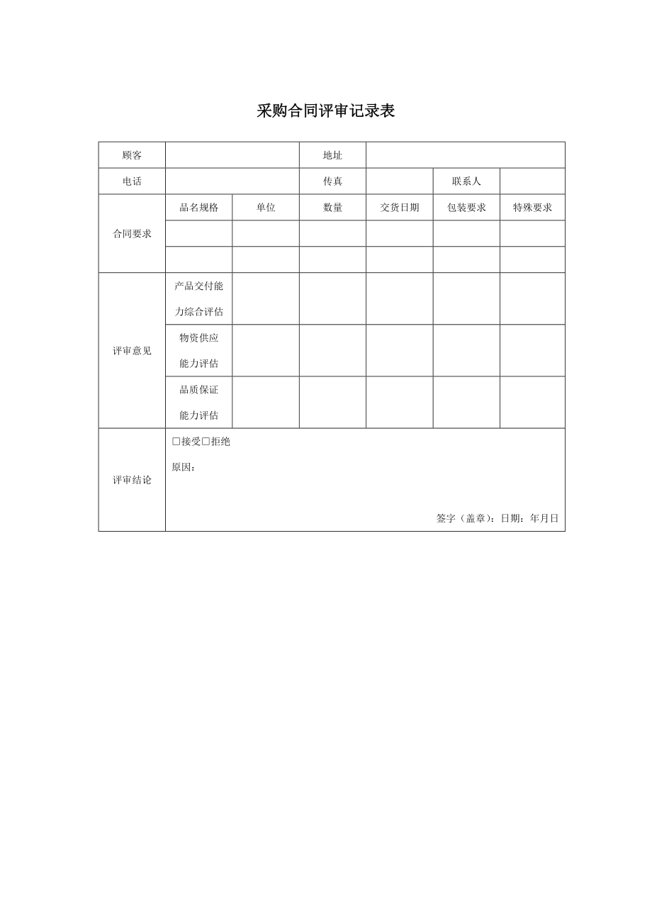 209 采购合同评审记录表-1页.docx_第1页