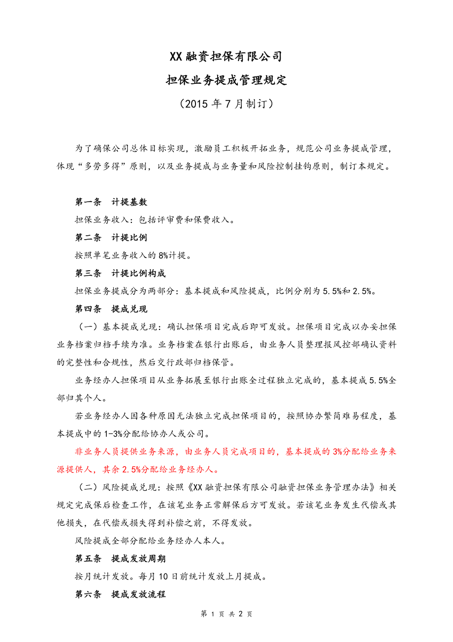 27-【实例】融资担保公司业务提成管理规定.doc_第1页