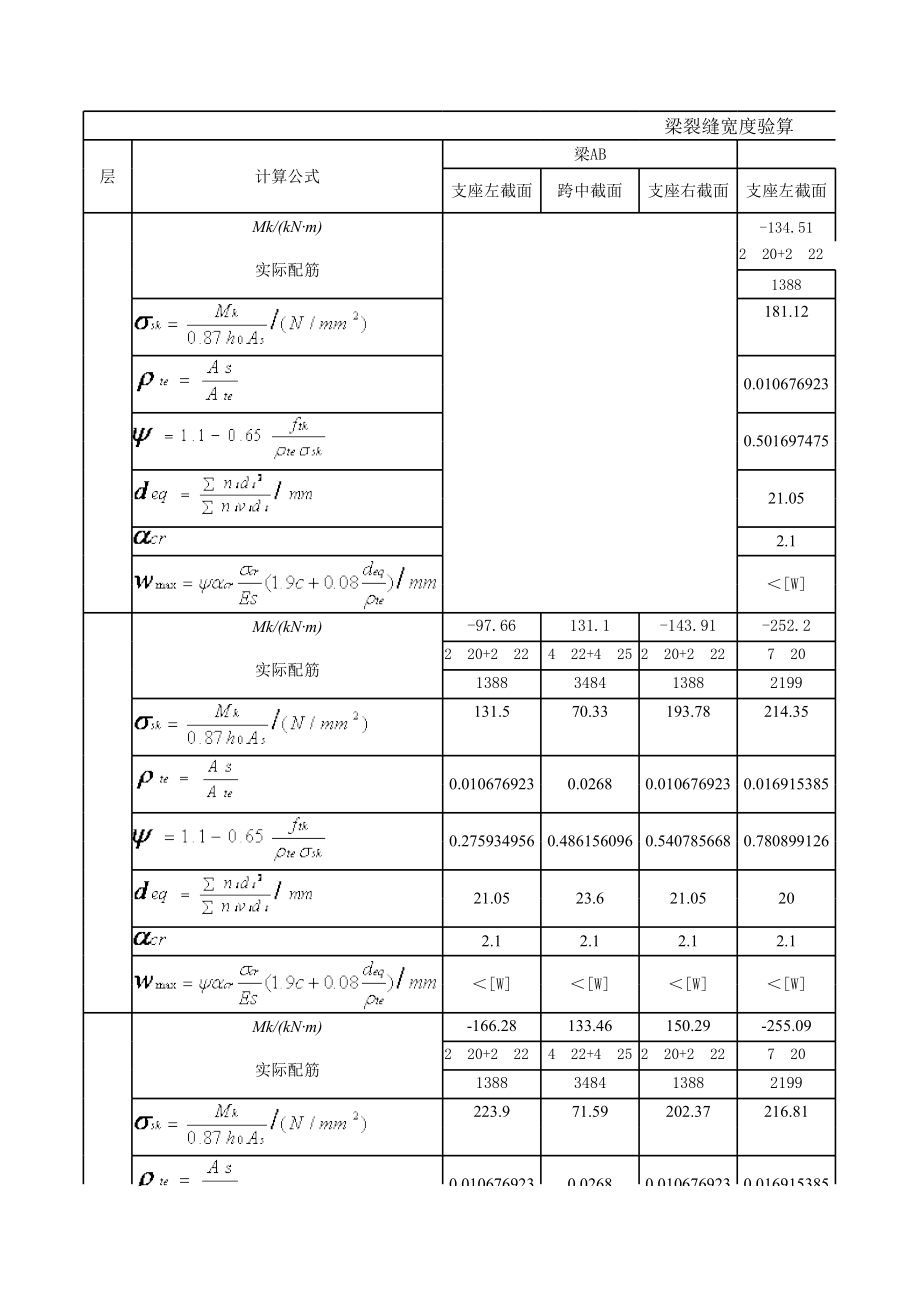 梁裂缝宽度验算 (2).xls_第1页