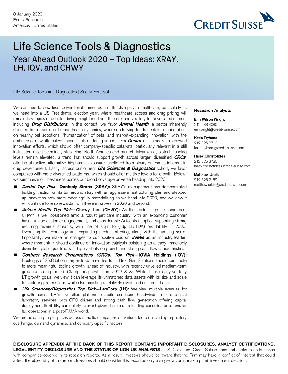 瑞信-美股-医疗保健行业-美国生命科学与诊断2020年展望-2020.1.8-78页.pdf_第1页