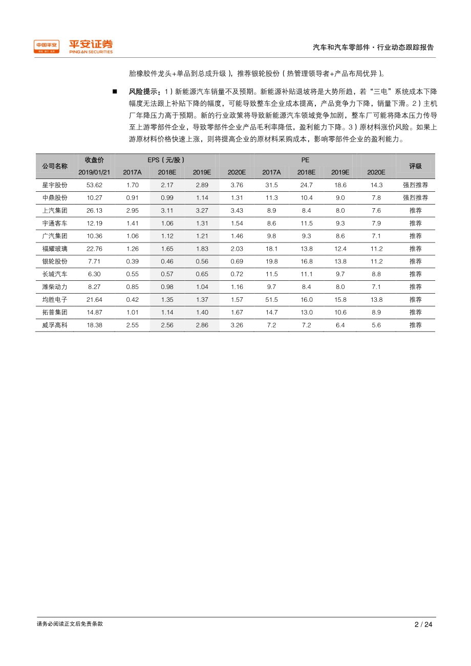 汽车行业动态跟踪报告：2019年行业弱复苏、集中度有望提升-20190122-平安证券-24页.pdf_第3页