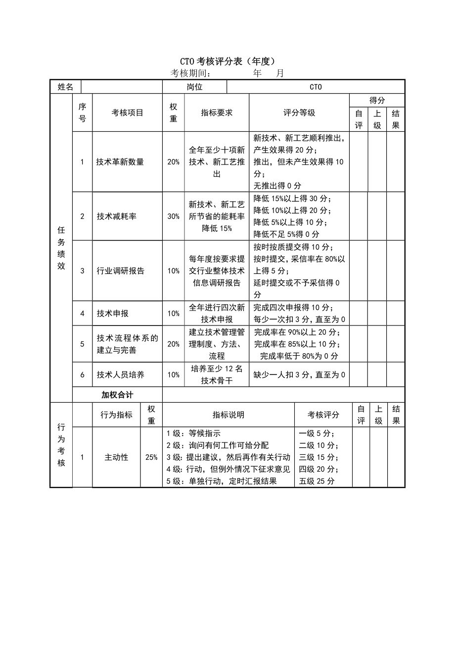 绩效考核表（CTO）.docx_第1页