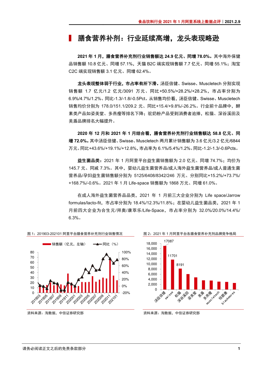 食品饮料行业2021年1月阿里系线上数据点评：春节需求未充分释放伊利&颐海等表现优异-20210209-中信证券-11页 (2).pdf_第2页