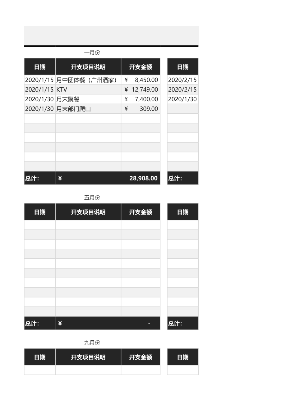 09-财务公司月度团建支出表.xlsx_第1页