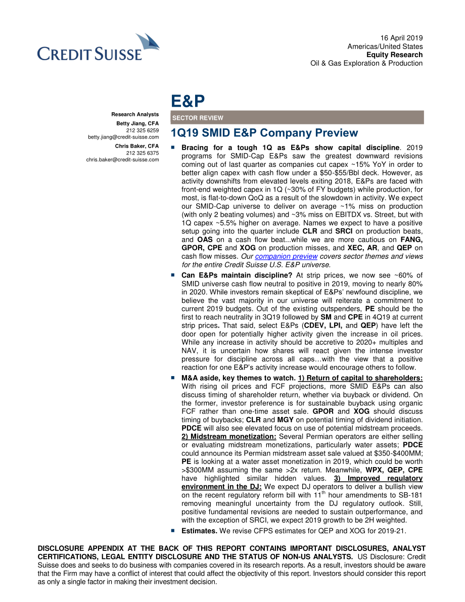 瑞信-美股-石油与天然气行业-2019年Q1中小型石油与天然气公司预览-2019.4.16-36页.pdf_第1页