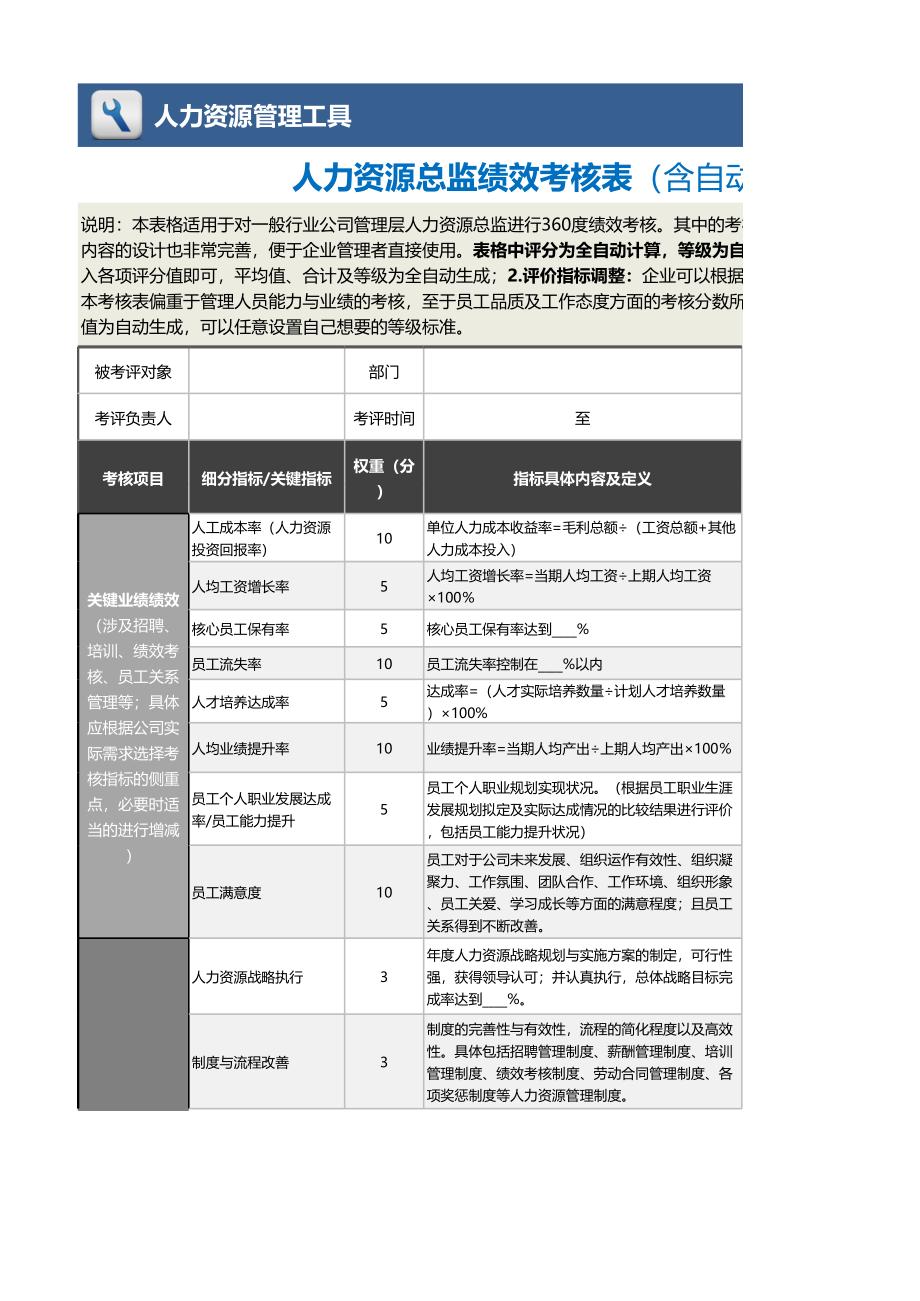 04-1-人力资源总监绩效考核表（含自动计算、自动等级评价） (2).xlsx_第1页