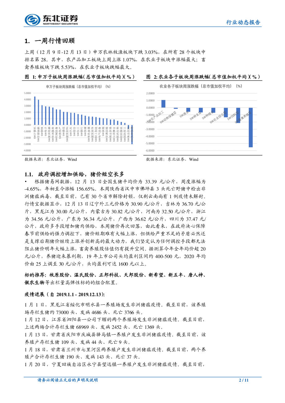 农林牧渔行业：猪价短空长多鸡产品价格继续上涨-20191216-东北证券-11页.pdf_第3页