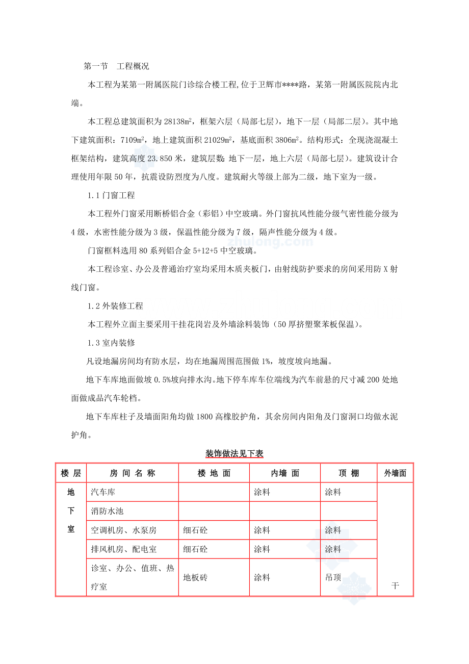 462某医院综合楼装饰装修施工方案.doc_第1页