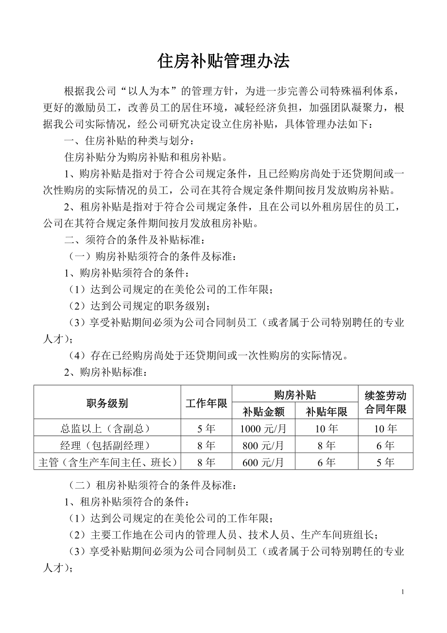 XX公司住房补贴管理办法.doc_第1页