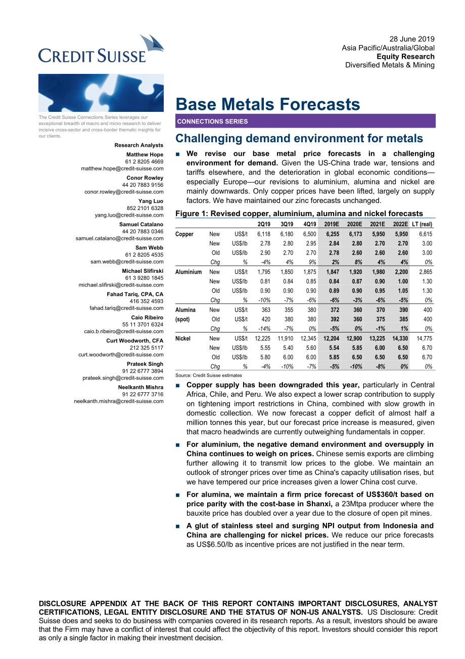 瑞信-亚太地区-基础材料行业-基础金属预测：对金属需求环境的挑战-2019.6.28-56页.pdf_第1页