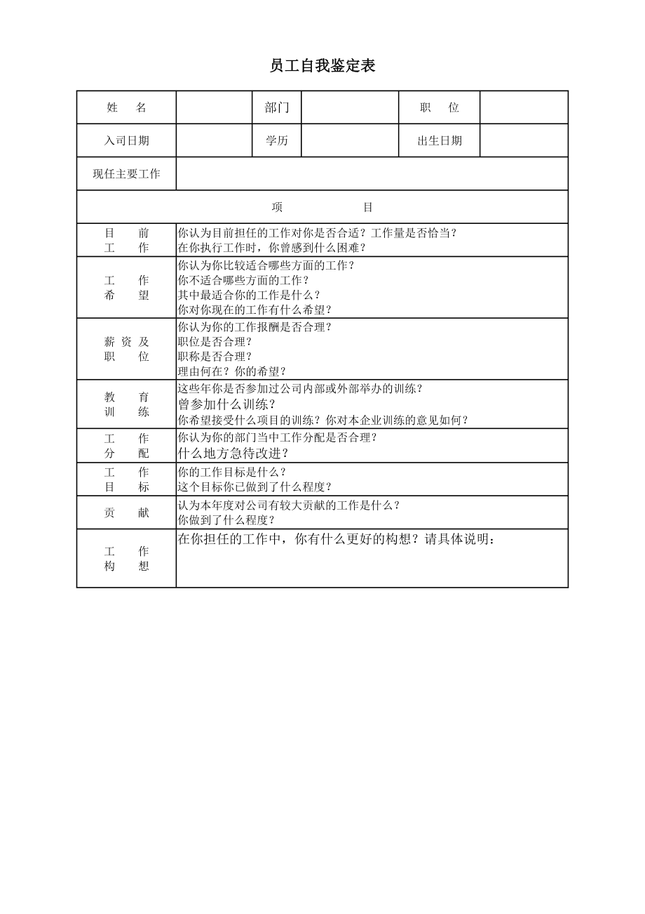 员工自我鉴定表 (2).doc_第1页