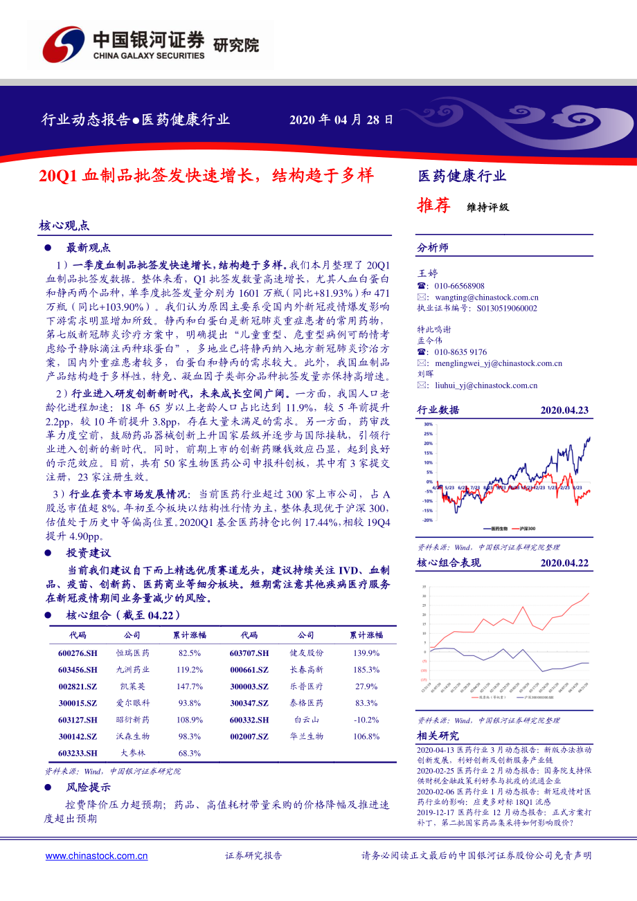 医药健康行业：20Q1血制品批签发快速增长结构趋于多样-20200428-银河证券-59页.pdf_第1页