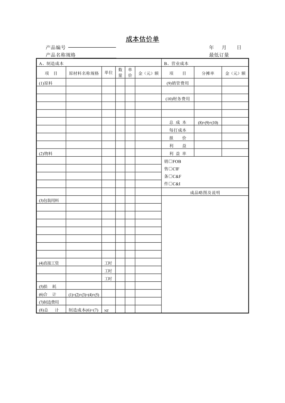 成本估价单2 (2).DOC_第1页