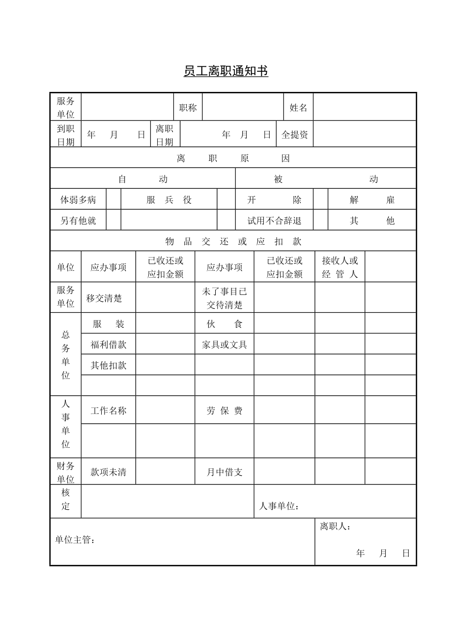 第六节 员工离职通知书.DOC_第1页