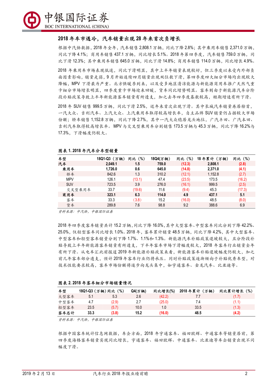 汽车行业2018年报业绩前瞻：2018年汽车销量下滑关注高增长与业绩反转-20190213-中银国际-12页.pdf_第3页