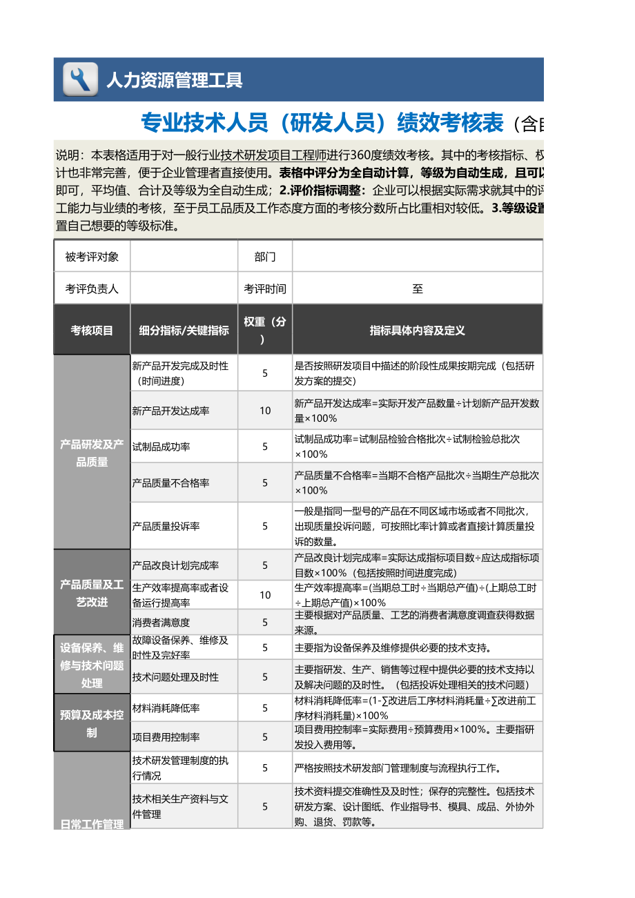 09-6-专业技术人员（研发人员）绩效考核表（自动计算） (2).xlsx_第1页