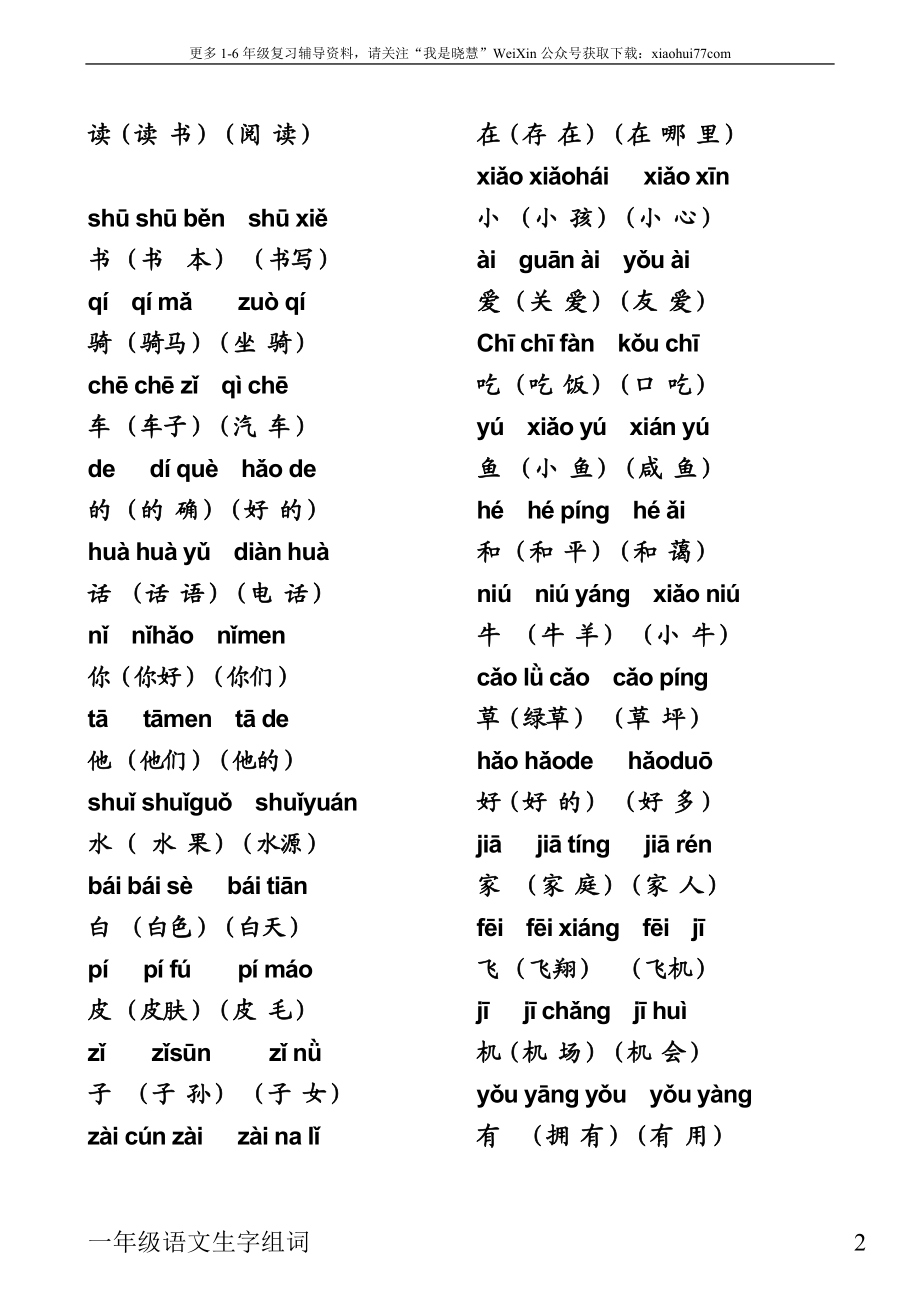 人教版语文一年级上全部生字组词加拼音.doc_第2页