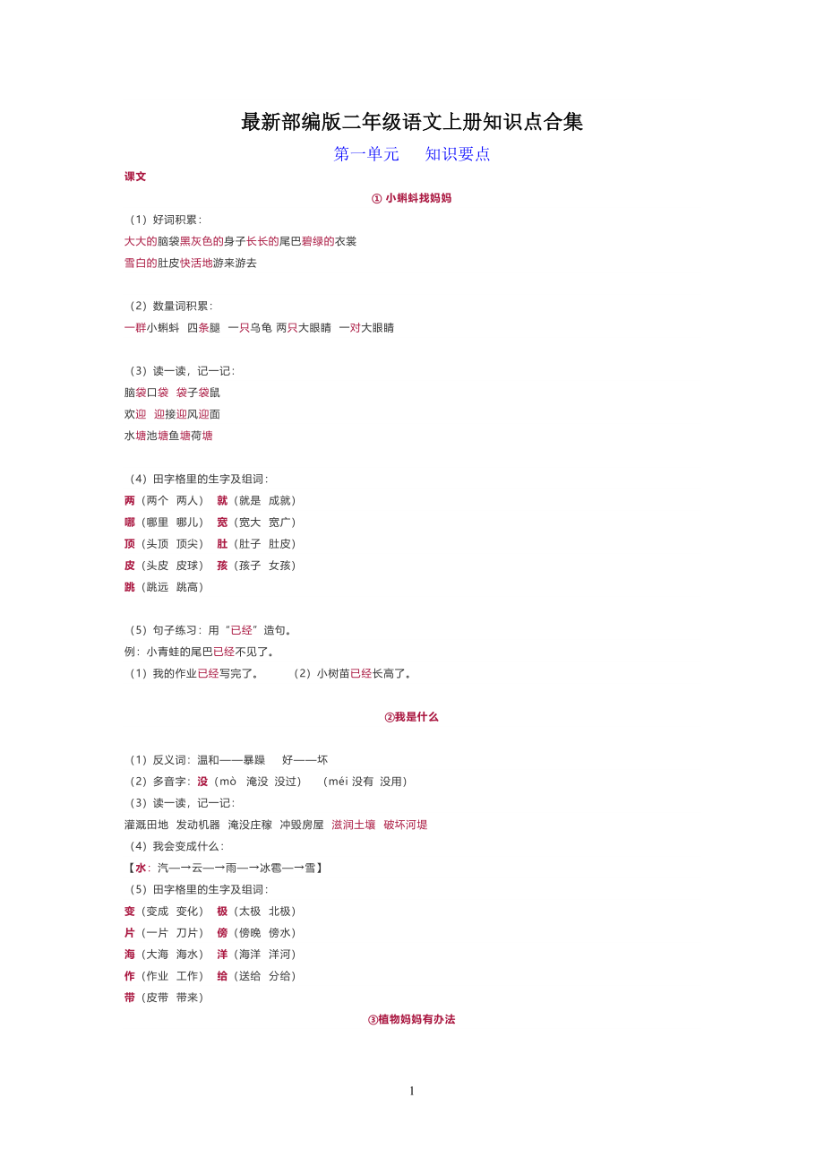 最新部编版二年级语文上册知识点合集.doc_第1页