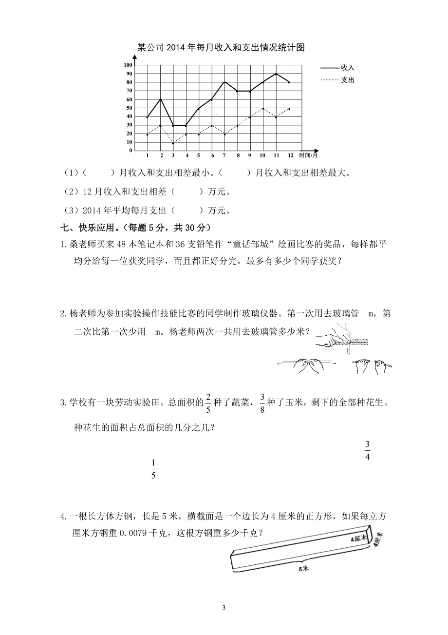 2018年人教版小学五年级下册数学期末试卷(3).doc_第3页