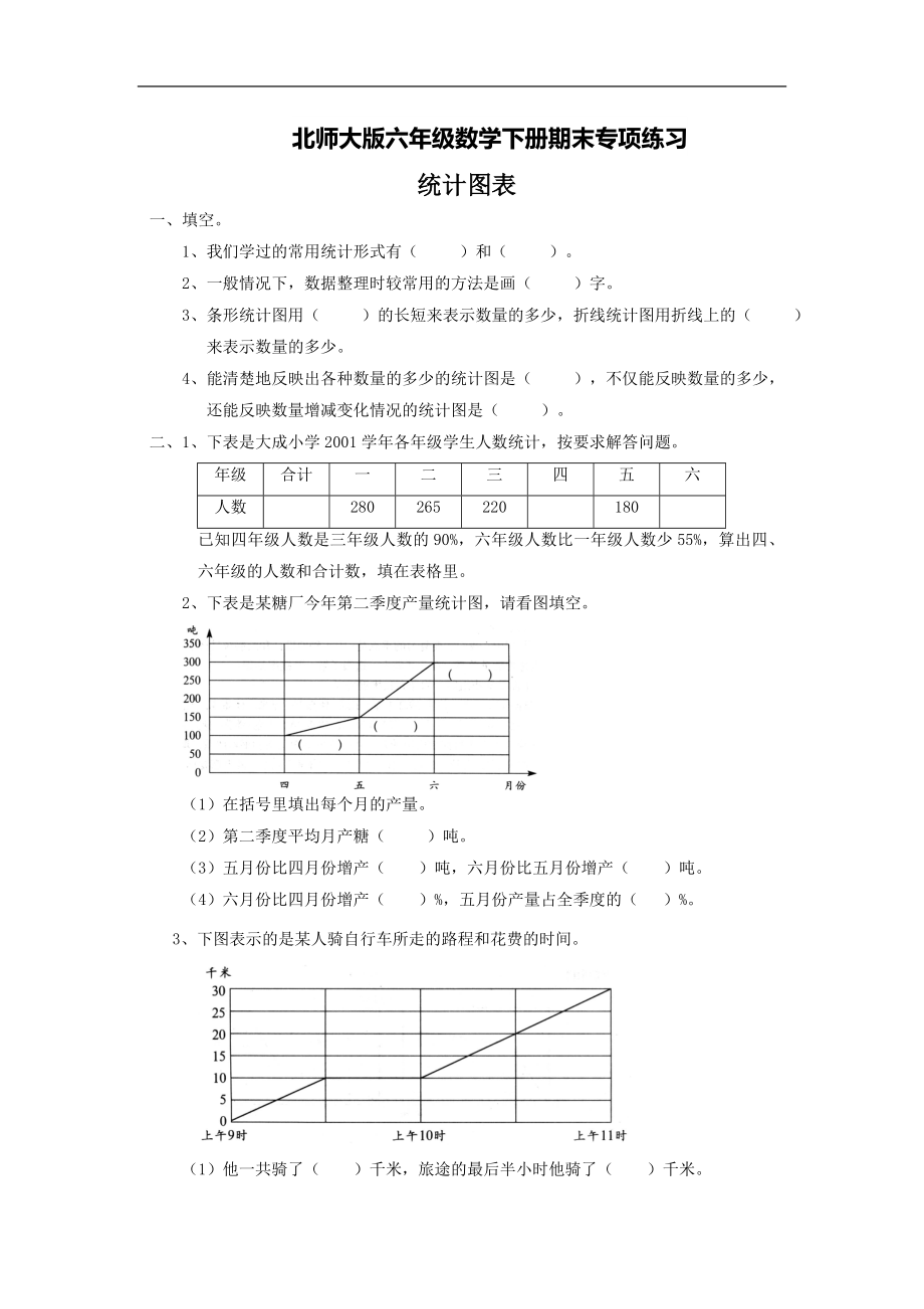 2022：北师大版小学数学6年级下册专项练习---统计图表.doc_第1页