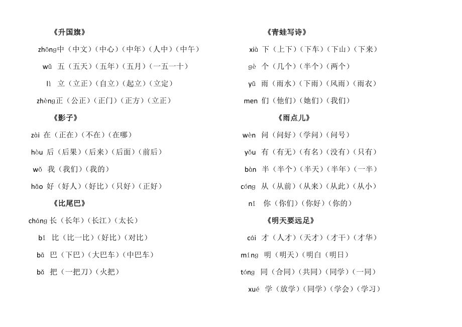 部编一年级上册各课时课后生字生字组词资料.docx_第3页