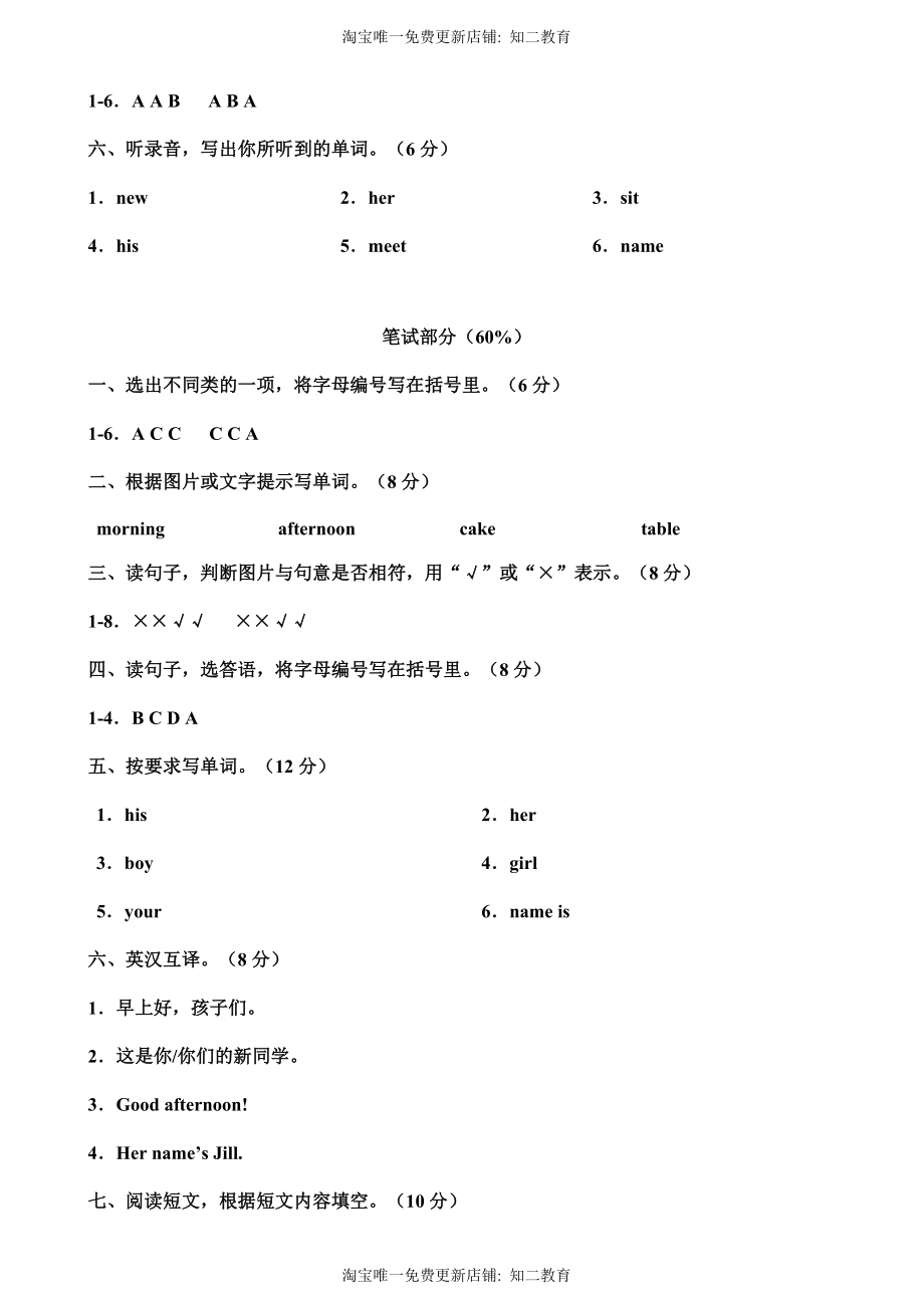 （参考答案）牛津深圳版四年级上册 Unit 1 Meeting new people 单元测试卷.doc_第2页