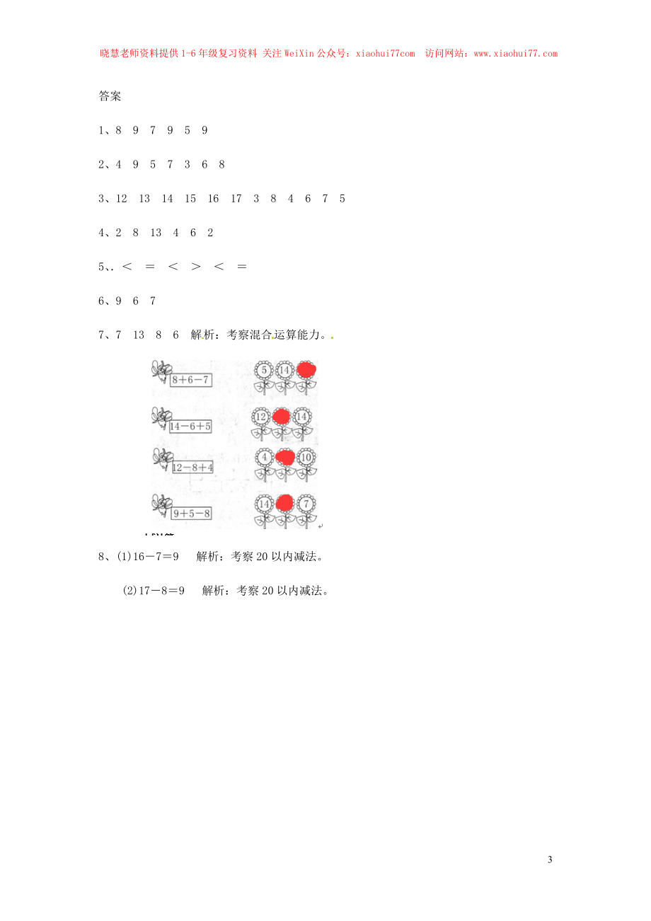 【精品】一年级下册数学同步练习-20以内的退位减法2-人教新课标（.doc_第3页