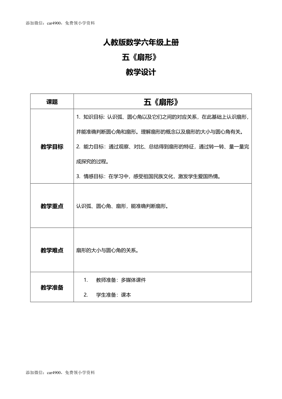 人教版小学数学六年级上册5.4《扇形》教学设计.docx_第1页