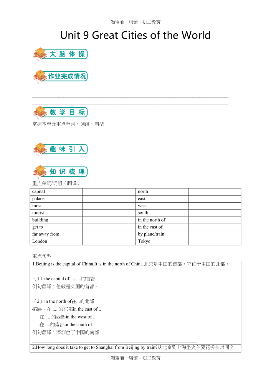 小学英语沪教牛津版六年级上册unit9：GreatCitiesoftheworld讲义.doc_第1页