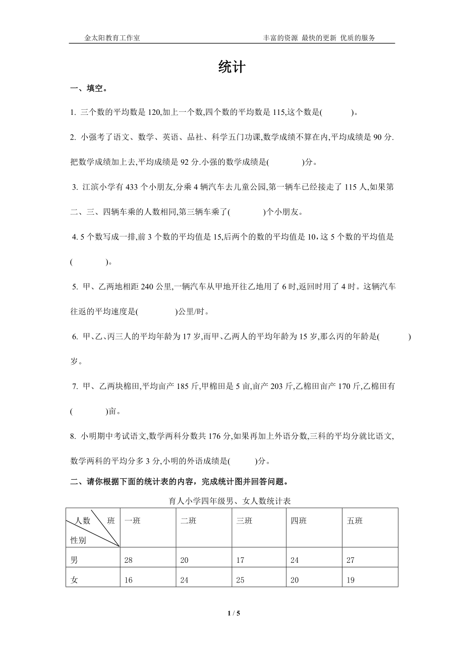 通用版数学六年级下册总复习专题：统计4 含答案.doc_第1页