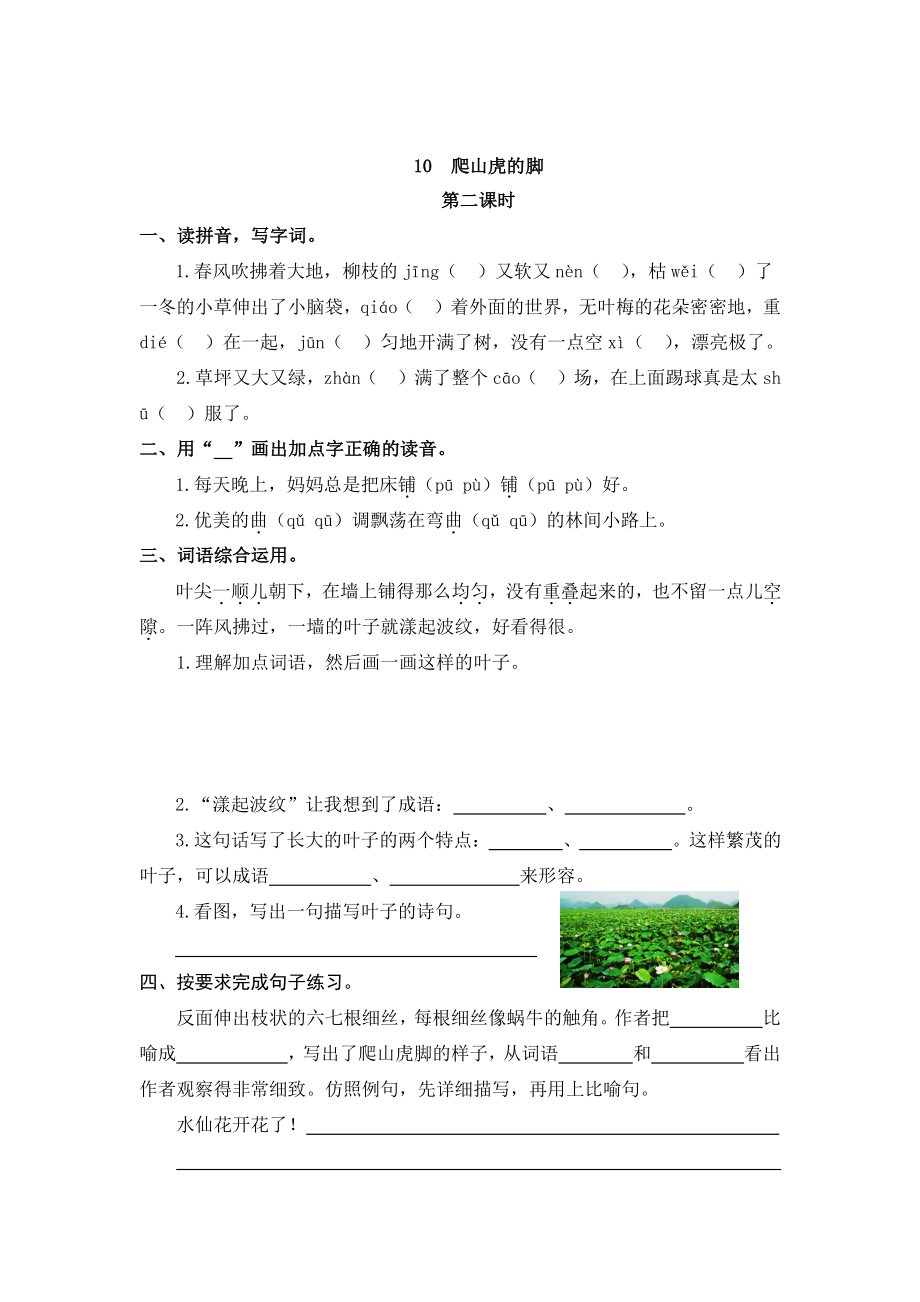 部编版四年级上册一课一练课后练习（含答案）10 爬山虎的脚.pdf_第3页