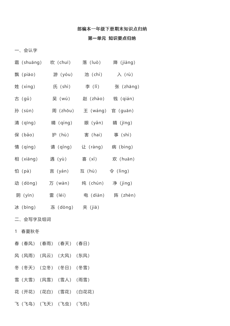 部编版一年级语文下册知识点总结(全册1-8单元).doc_第1页