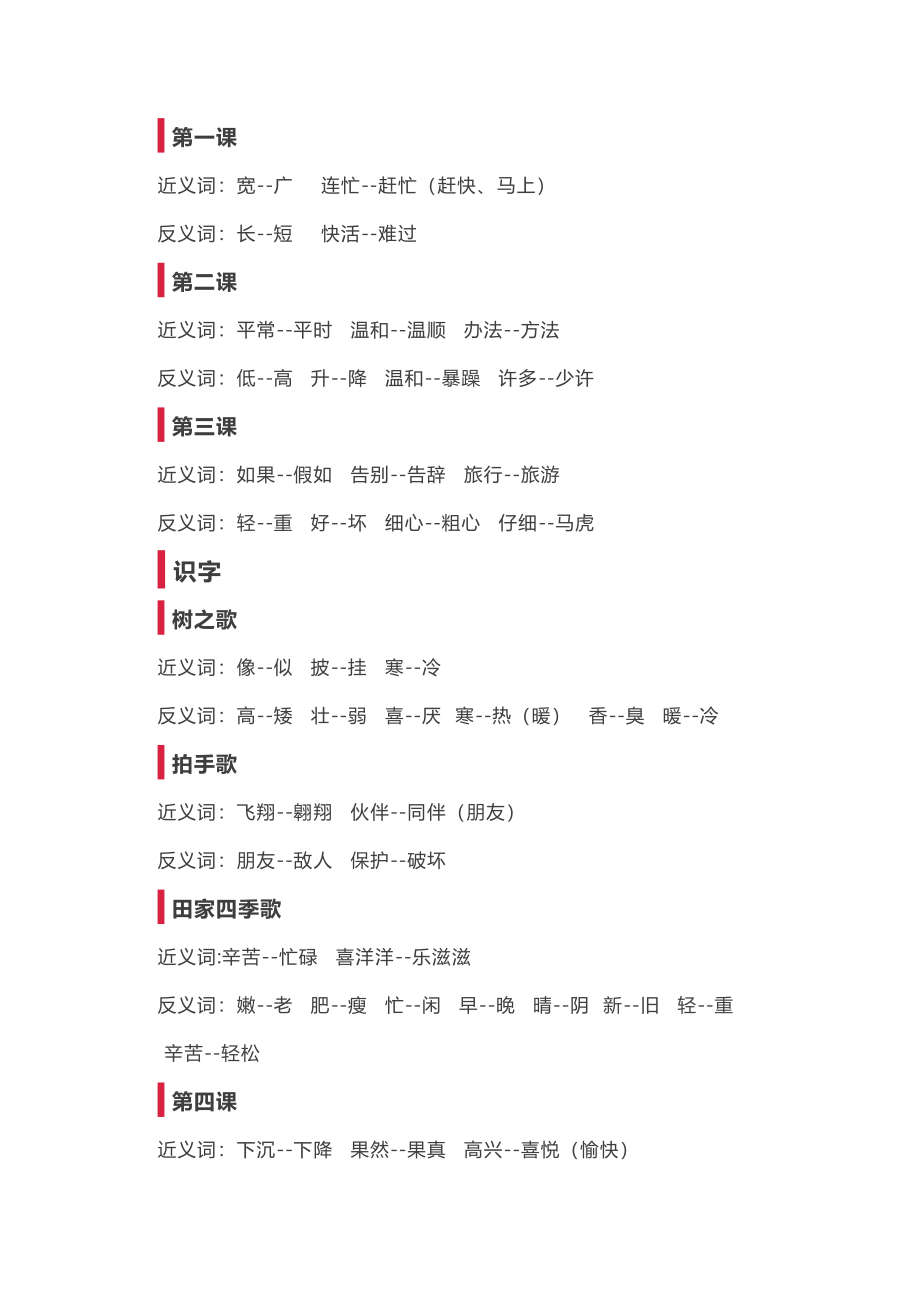 二年级上册语文-近义词 反义词汇总.doc_第1页