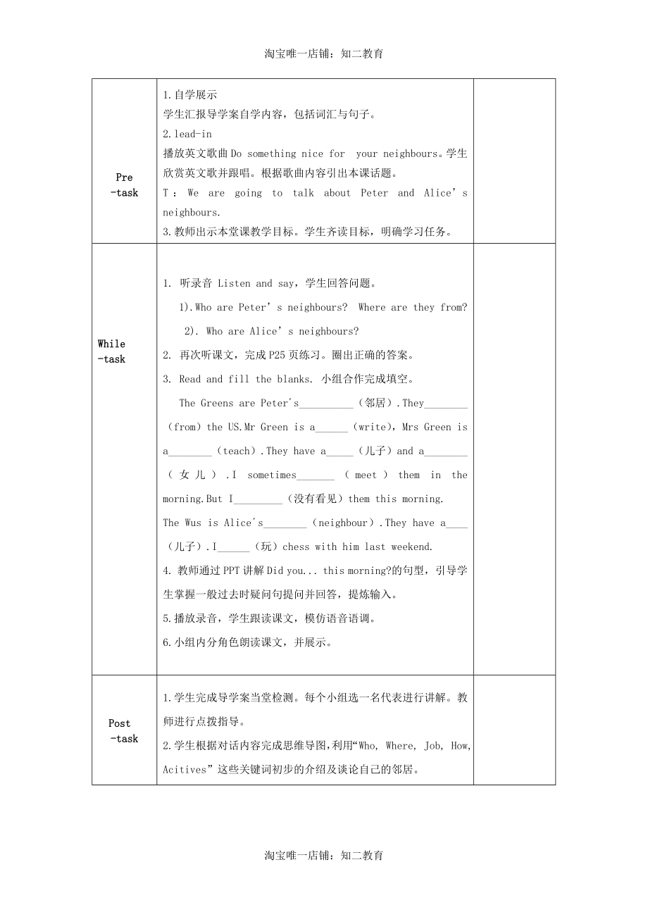 Module 2 Relationships Unit 4 Our neighbours 教案（表格式）.docx_第3页