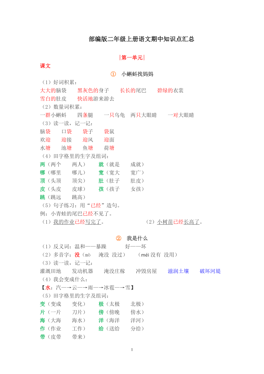 部编版二年级上册语文期中知识点汇总.doc_第1页