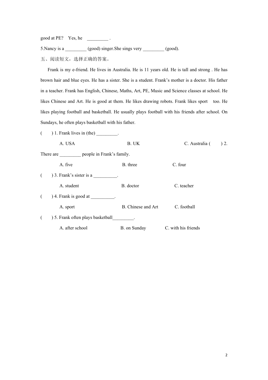 【精品】五年级上册英语一课一练-Unit6 5Checkout time & Ticking time-译林版（三起）.doc_第2页