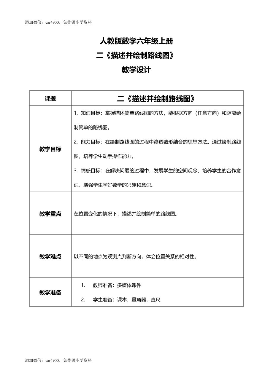 人教版小学数学六年级上册2.3《描述并绘制路线图》教学设计.docx_第1页