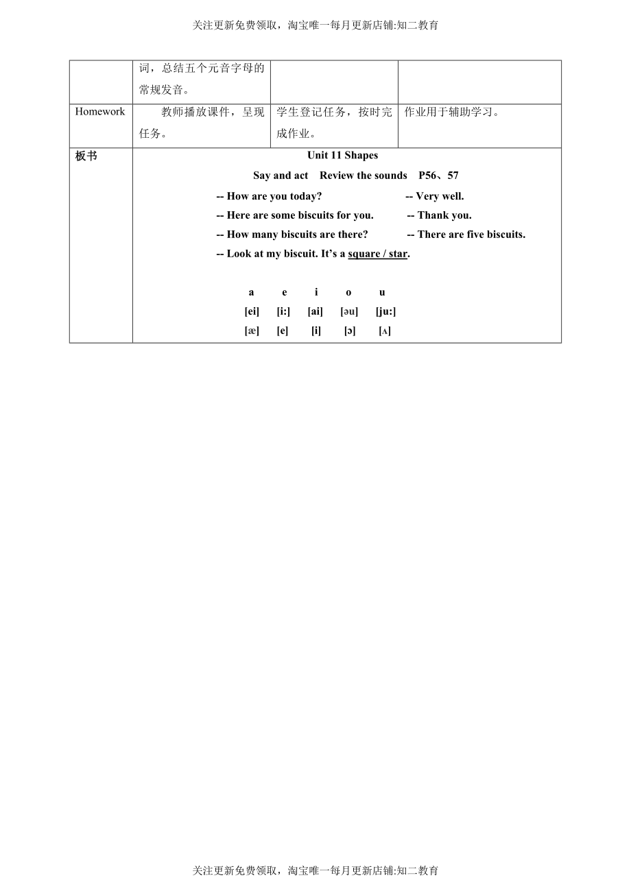 Unit 11 Shapes Say and act Review the sounds 教案.docx_第3页