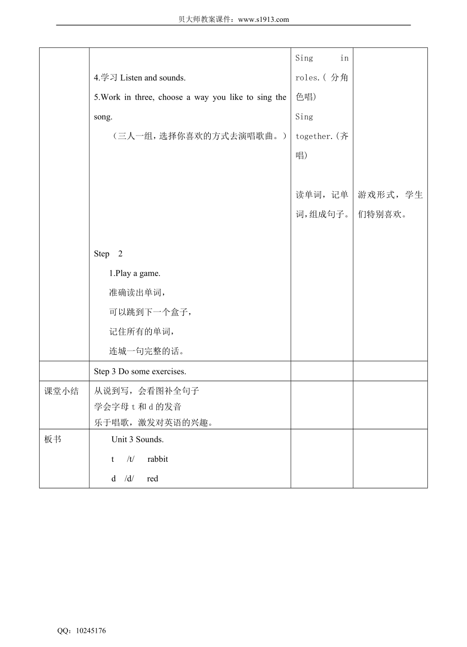 牛津深圳 三下 Module 1 Unit 3 Sounds 第三课时 教学设计.doc_第3页