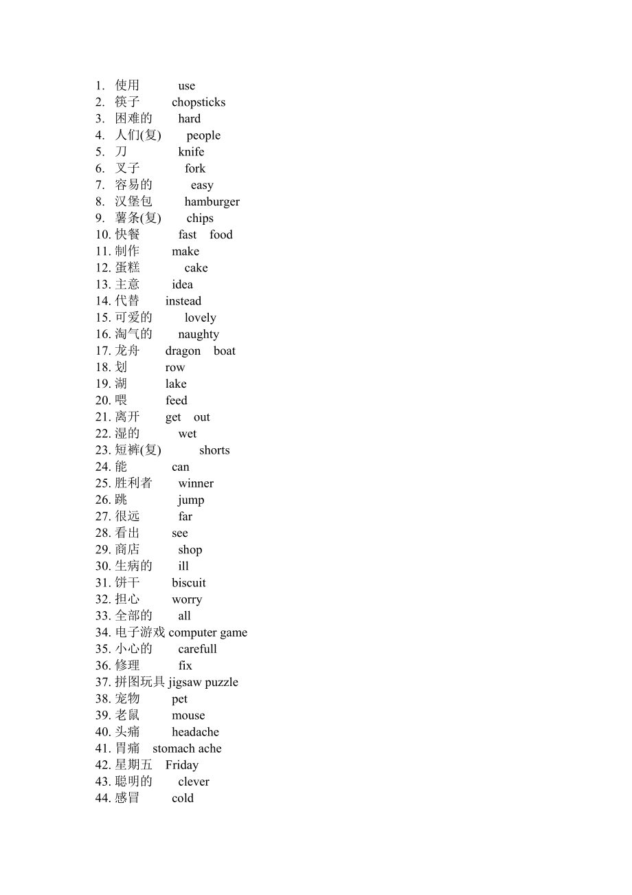 （人教新起点）三年级英语上册 单词复习.doc_第1页