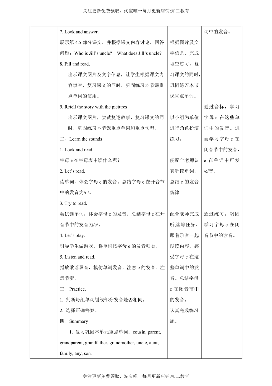 【新课标】Unit4 Do you have any cousins？ Say and actLearn the sounds教案.doc_第3页