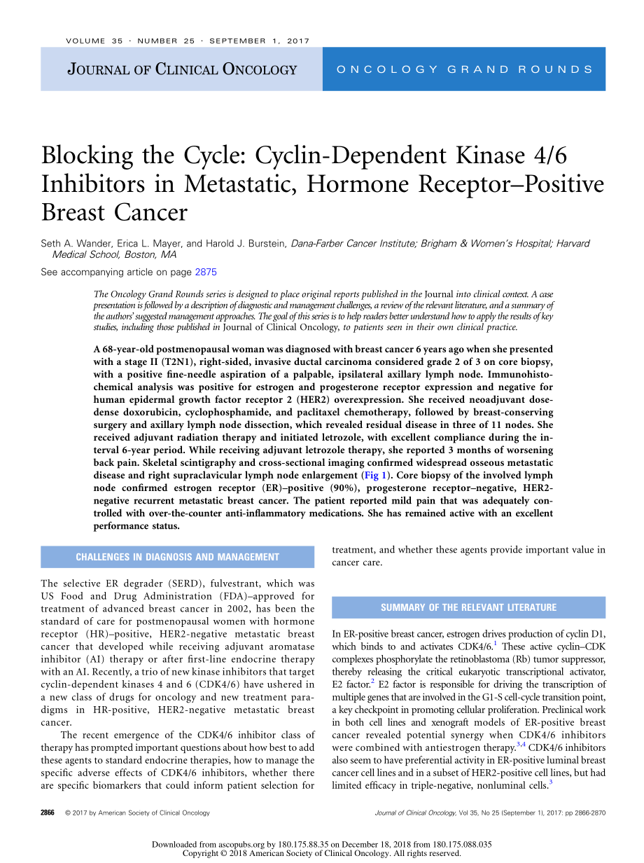 Blocking the Cycle Cyclin-Dependent Kinase 4 6 Inhibitors in Metastatic, Hormone Receptor–Positive Breast Cancer.pdf_第1页