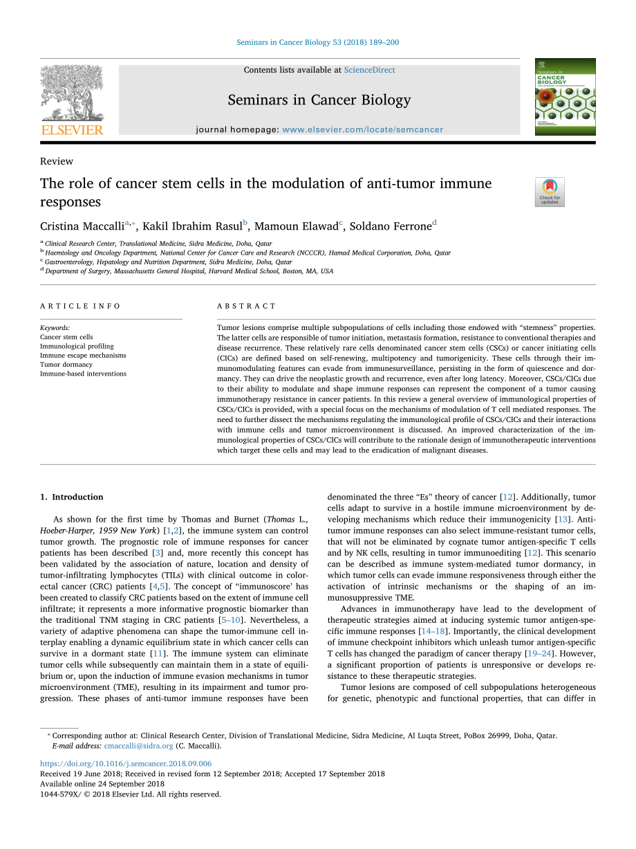 Maccalli-2018-The role of cancer stem cells in.pdf_第1页