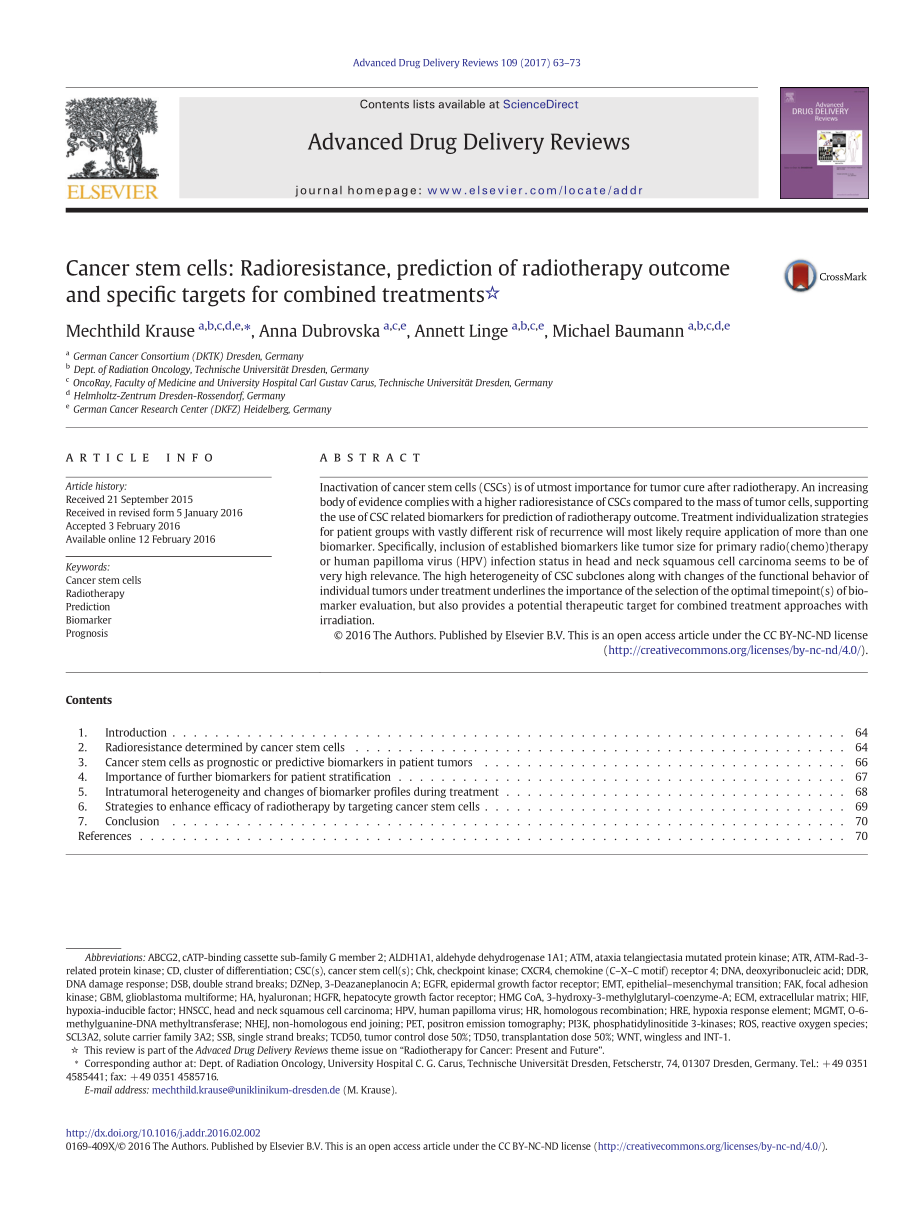 Krause-2017-Cancer stem cells_ Radioresistance.pdf_第1页