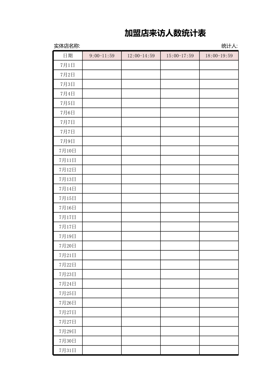 加盟店来访人数统计表.xlsx_第1页